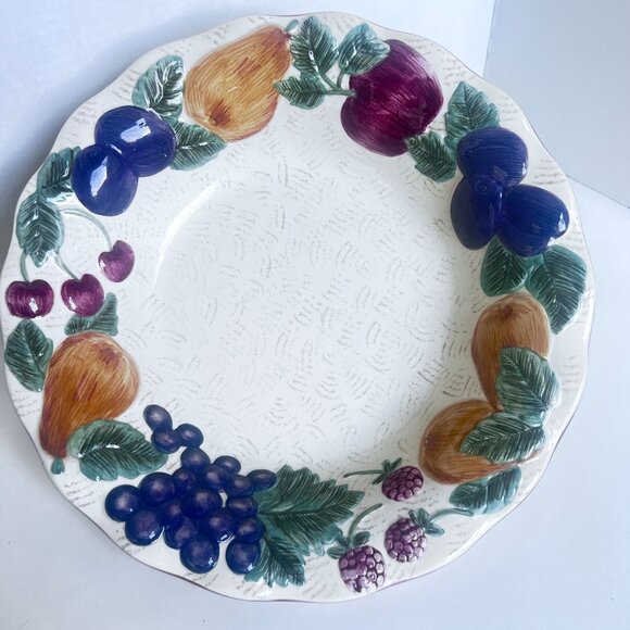 Noble Excellence Napa Valley Serving Bowl 13" Ceramic Fruit Motif Multicolor - Picture 1 of 12